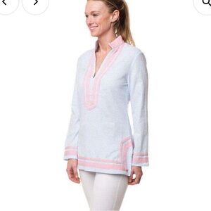 Tunic Top in Blue Seersucker by Castaway Clothing‎ Costal Nantucket